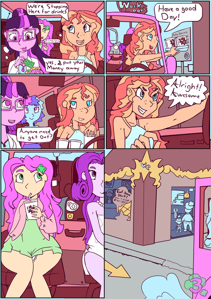 Size: 2893x4092 | Tagged: questionable, artist:lawrence alpaca, derpibooru import, fluttershy, rainbow dash, rarity, sunset shimmer, twilight sparkle, comic:flutters fetish, equestria girls, absurd resolution, clothes, diaper, diaper fetish, dress, food, restaurant, side slit, skirt, upskirt, vulgar