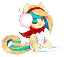Size: 3760x2745 | Tagged: safe, artist:sorasku, derpibooru import, oc, oc:white dreams, unofficial characters only, earth pony, pony, clothes, earmuffs, female, high res, mare, one eye closed, scarf, simple background, solo, tongue out, transparent background, wink