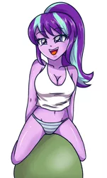 Size: 2125x3507 | Tagged: suggestive, artist:sumin6301, derpibooru import, starlight glimmer, equestria girls, adorasexy, belly button, breasts, busty starlight glimmer, cleavage, clothes, cute, equestria girls-ified, female, gym ball, open mouth, panties, sexy, solo, solo female, straddling, striped underwear, tanktop, underwear