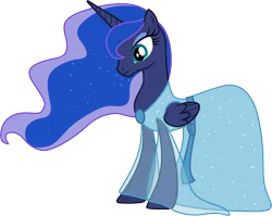 Size: 9526x7585 | Tagged: absurd resolution, artist:cloudyglow, blue fairy, clothes, clothes swap, cosplay, costume, derpibooru import, disney, dress, pinocchio, princess luna, safe, simple background, smiling, solo, transparent background, vector