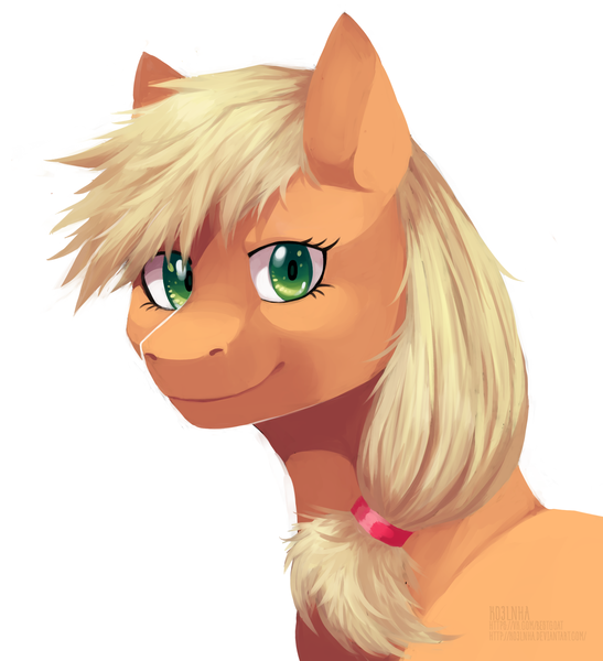 Size: 2032x2229 | Tagged: safe, artist:ko3lnha, derpibooru import, applejack, hatless, missing accessory, simple background, smiling, solo