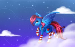 Size: 4205x2657 | Tagged: safe, artist:scarlet-spectrum, derpibooru import, oc, oc:lucid heart, unofficial characters only, pegasus, pony, absurd resolution, clothes, cloud, commission, female, mare, raised hoof, socks, solo, striped socks