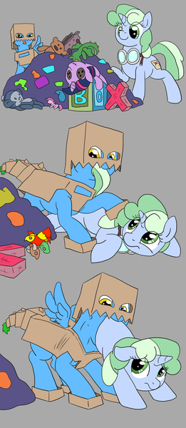 Size: 1000x2300 | Tagged: artist:dudey64, derpibooru import, fetish, goggles, oc, oc:box-filly, oc:sweetwater, questionable, swallowing, throat bulge, unofficial characters only, vore