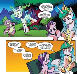 Size: 1025x990 | Tagged: safe, artist:andypriceart, derpibooru import, idw, princess celestia, rarity, spike, starlight glimmer, dragon, pony, chaos theory (arc), inspiration manifestation, spoiler:comic, spoiler:comic50, accord (arc), conclusion: and chaos into the order came, continuity