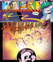 Size: 953x1120 | Tagged: safe, artist:andypriceart, derpibooru import, idw, applejack, fluttershy, pinkie pie, princess celestia, rainbow dash, rarity, starlight glimmer, pony, chaos theory (arc), spoiler:comic, spoiler:comic50, accord (arc), conclusion: and chaos into the order came, elements of harmony
