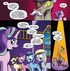 Size: 1043x1070 | Tagged: safe, artist:andypriceart, derpibooru import, idw, accord, ace, amethyst star, derpy hooves, discord, minuette, starlight glimmer, pony, chaos theory (arc), spoiler:comic, spoiler:comic50, accord (arc), brainwashed, conclusion: and chaos into the order came, lip bite, sad