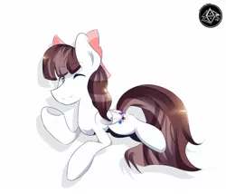 Size: 1400x1200 | Tagged: safe, artist:papibabidi, derpibooru import, oc, unofficial characters only, pegasus, pony, bow, hair bow, male, one eye closed, simple background, solo, stallion, white background, wink