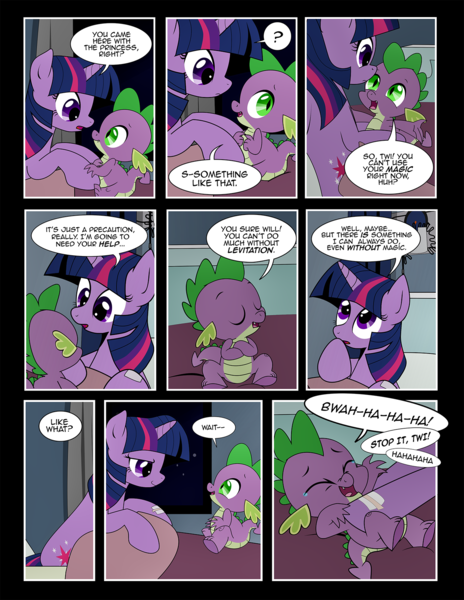 Size: 1275x1650 | Tagged: safe, artist:dsana, derpibooru import, spike, twilight sparkle, dragon, pony, comic:to look after, bed, comic, crying, hospital, hospital bed, laughing, mama twilight, spikelove, tears of laughter, tickling