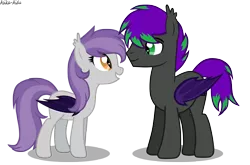 Size: 4697x3093 | Tagged: safe, artist:asika-aida, derpibooru import, oc, oc:midnight player, oc:nighty dream, unofficial characters only, bat pony, pony, absurd resolution, art trade, couple, cute, female, looking at each other, male, mare, oc x oc, shipping, simple background, smiling, stallion, straight, transparent background