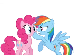 Size: 900x675 | Tagged: safe, artist:ponycandance, derpibooru import, pinkie pie, rainbow dash, earth pony, pegasus, pony, over a barrel, angry, bipedal, duo, hoof over mouth, open mouth, simple background, spread wings, surprised, transparent background, vector, wide eyes