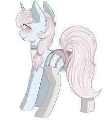 Size: 2500x2700 | Tagged: suggestive, artist:php85, derpibooru import, oc, oc:diamond dust, unofficial characters only, pony, unicorn, blushing, choker, clothes, female, garters, looking at you, looking back, looking back at you, mare, panties, simple background, socks, solo, solo female, stockings, thigh highs, tongue out, transparent background, underwear