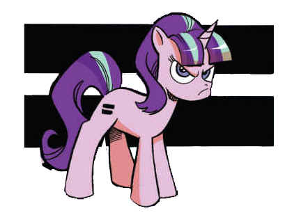 Size: 409x306 | Tagged: angry, comic, cropped, derpibooru import, equal cutie mark, evil, glare, idw, safe, scowl, simple background, solo, starlight glimmer, transparent background