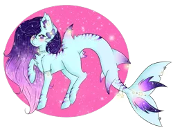 Size: 1137x854 | Tagged: safe, artist:niniibear, derpibooru import, oc, unofficial characters only, original species, shark, shark pony, adoptable, blue, cute, detailed, fluffy, galaxy, galaxy themed, glow, happy, open, pink, purple, solo, stars, sweet, tail