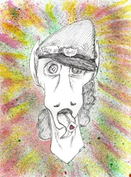 Size: 4912x6625 | Tagged: safe, artist:sigridmarialer, derpibooru import, parcel post, post haste, absurd resolution, acid, background pony, drugs, lsd, psychedelic, solo, spray paint, stamp, tongue out, traditional art