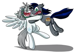 Size: 2100x1500 | Tagged: dead source, safe, artist:alittleofsomething, derpibooru import, oc, unofficial characters only, pegasus, pony, unicorn, bipedal, eyes closed, male, open mouth, scared, simple background, spread wings, stallion, transparent background