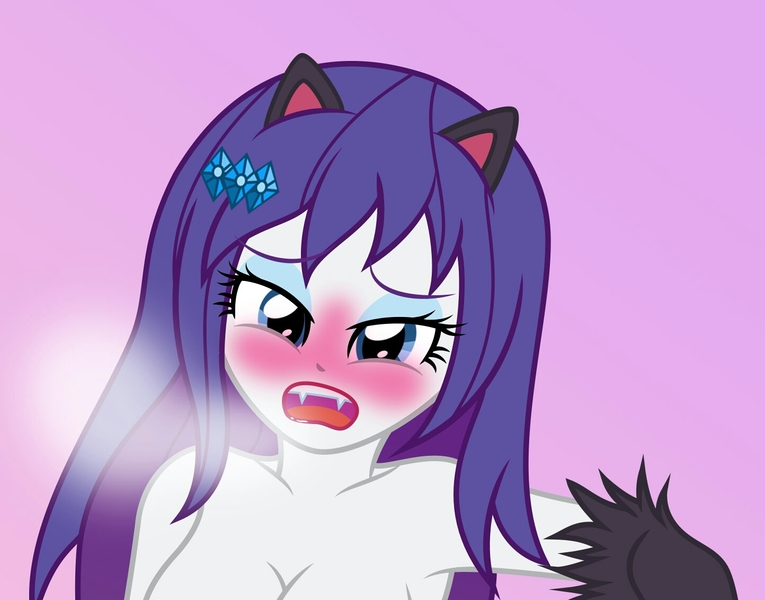 Size: 1444x1132 | Tagged: questionable, artist:sumin6301, derpibooru import, rarity, equestria girls, blushing, breasts, busty rarity, cat ears, catgirl, catsuit, cropped, explicit description, fangs, female, image, jpeg, lipstick, moaning in pleasure, nudity, open mouth, preview, raricat, solo, solo female