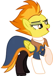 Size: 1001x1448 | Tagged: artist:cloudyglow, captain amelia, clothes, clothes swap, cosplay, costume, crossover, derpibooru import, disney, lidded eyes, longcoat, open mouth, raised hoof, safe, simple background, solo, spitfire, transparent background, treasure planet, vector