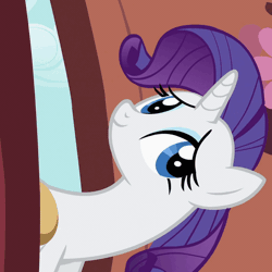 Size: 508x508 | Tagged: safe, derpibooru import, screencap, rarity, pony, unicorn, secret of my excess, animated, animation error, blinking, cropped, female, gif, loop, open mouth, solo