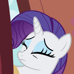 Size: 500x500 | Tagged: safe, derpibooru import, screencap, rarity, pony, unicorn, secret of my excess, animated, animation error, blinking, cropped, female, floppy ears, gif, loop, open mouth, solo