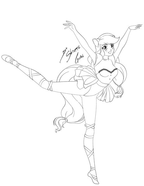 Size: 1024x1325 | Tagged: safe, artist:rmzero, artist:shinta-girl, derpibooru import, applejack, equestria girls, ballerina, ballet, clothes, dancing, eared humanization, im an albatraoz, just dance, leotard, monochrome, pony ears, simple background, solo, tailed humanization, white background