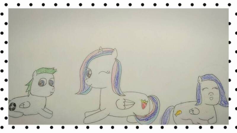 Size: 1280x718 | Tagged: safe, artist:sumi-mlp25, derpibooru import, oc, oc:sumistrawberry, unofficial characters only, pegasus, pony, colt, eyes closed, female, filly, male, mare, one eye closed, smiling, traditional art, wink