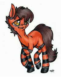 Size: 2394x3000 | Tagged: safe, artist:pepperscratch, derpibooru import, oc, oc:oil hazard, unofficial characters only, earth pony, pony, clothes, high res, male, simple background, socks, solo, stallion, striped socks, traditional art, white background