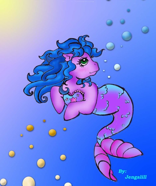 Size: 939x1122 | Tagged: artist:jengalill, derpibooru import, fancy mermaid ponies, g1, merpony, oc, safe, solo, underwater, unofficial characters only