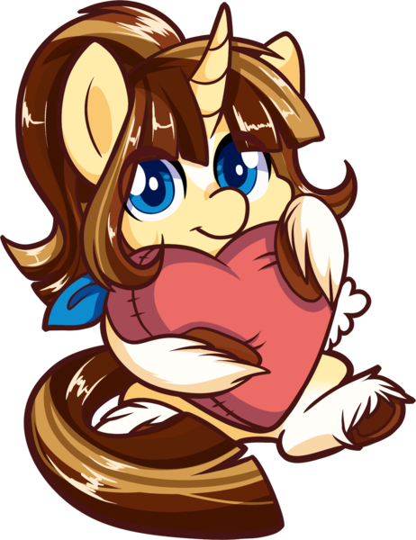 Size: 1551x2014 | Tagged: safe, artist:xwhitedreamsx, derpibooru import, oc, oc:calderquill, unofficial characters only, pony, unicorn, commission, cushion, cute, female, heart, looking at you, mare, ocbetes, smiling, solo, unshorn fetlocks, valentine's day, ych result