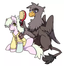 Size: 800x813 | Tagged: safe, artist:kilo, derpibooru import, oc, oc:harpy, oc:loveshy, unofficial characters only, gryphon, blushing, brush, brushie, griffon oc, grooming, sock