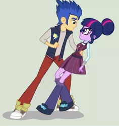 Size: 868x921 | Tagged: safe, artist:imtailsthefoxfan, derpibooru import, flash sentry, sci-twi, twilight sparkle, human, equestria girls, blushing, clothes, crystal prep academy uniform, flashlight, glasses, hug, male, scene interpretation, school uniform, sciflash, shipping, straight