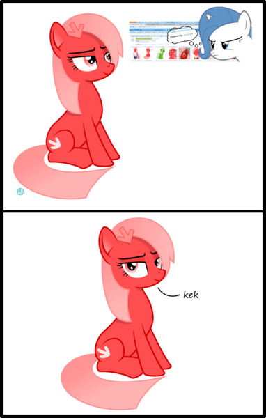 Size: 2200x3459 | Tagged: safe, artist:arifproject, artist:badumsquish, derpibooru import, part of a set, oc, oc:downvote, oc:theme, ponified, unofficial characters only, earth pony, pony, unicorn, derpibooru, derpibooru ponified, dialogue, downvote vs theme, female, hairclip, illusion, kek, looking at you, meta, part of a series, reply, simple background, sitting, smiling, transparent background, twibooru theme illusion, vector