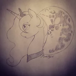 Size: 594x599 | Tagged: safe, artist:kundofox, derpibooru import, princess luna, alicorn, pony, mare in the moon, moon, solo, traditional art