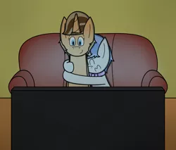 Size: 958x816 | Tagged: safe, artist:techreel, derpibooru import, oc, unofficial characters only, pony, unicorn, couch, friend, television