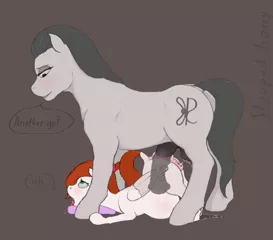 Size: 1000x880 | Tagged: explicit, artist:stoopedhooy, derpibooru import, oc, oc:ionatouta, oc:shakes heartwood, unofficial characters only, pony, aftersex, ahegao, all fours, anal, anal creampie, anal orgasm, anatomically correct, anus, aroused, ass up, belly, belly inflation, big penis, blushing, creampie, cum, cum inflation, cumming, dialogue, doggy style, domination, drool, eye contact, face down ass up, flared, from behind, futa, futa oc, futa on female, horsecock, inflation, insertion, internal cumshot, intersex, looking at each other, mounting, multiple variants, nudity, open mouth, orgasm, penetration, penis, pinned, ponut, sex, shipping, simple background, size difference, smiling, speech bubble, squirting, text, tight fit, x-ray