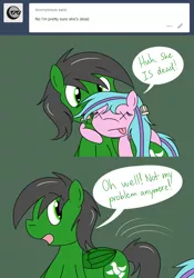 Size: 1280x1832 | Tagged: safe, artist:hummingway, derpibooru import, oc, oc:feather hummingway, oc:swirly shells, unofficial characters only, pony, ask-humming-way, dialogue, tumblr, tumblr comic