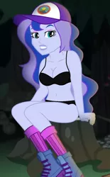 Size: 390x630 | Tagged: suggestive, derpibooru import, edit, edited screencap, editor:ah96, screencap, princess luna, equestria girls, legend of everfree, belly button, bikini, black underwear, boots, bra, breast edit, breasts, cleavage, clothes, cropped, female, hat, socks, solo, swimsuit, underwear, underwear edit, vice principal luna