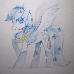 Size: 1070x1080 | Tagged: safe, artist:aphphphphp, derpibooru import, oc, oc:starline, unofficial characters only, pegasus, pony, clothes, female, frilly socks, looking at you, mare, profile, raised hoof, socks, solo, spread wings, traditional art, watercolor painting, wings