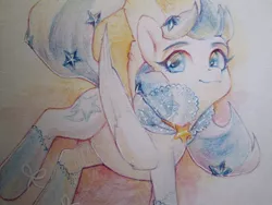 Size: 1280x960 | Tagged: safe, artist:aphphphphp, derpibooru import, oc, oc:starline, unofficial characters only, pegasus, pony, clothes, female, frilly socks, mare, see-through, socks, solo, traditional art, watercolor painting