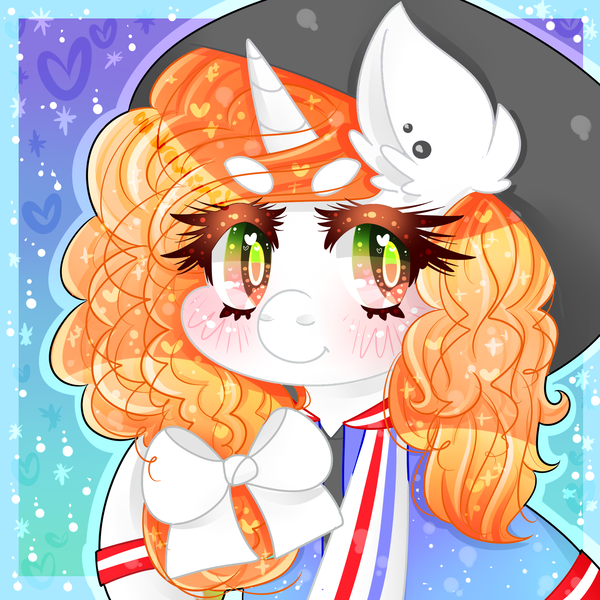 Size: 2000x2000 | Tagged: safe, artist:audra-hime, derpibooru import, oc, unofficial characters only, pony, unicorn, bust, female, hat, mare, portrait, solo