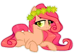 Size: 680x480 | Tagged: safe, artist:lnspira, derpibooru import, oc, unofficial characters only, earth pony, pony, female, floral head wreath, flower, mare, prone, simple background, solo, transparent background