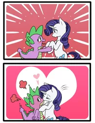 Size: 624x800 | Tagged: artist needed, source needed, safe, derpibooru import, rarity, spike, dragon, pony, unicorn, blushing, eyes closed, heart, kissing, male, shipping, sparity, straight, surprise kiss, surprised