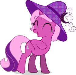 Size: 6971x6824 | Tagged: safe, artist:illumnious, derpibooru import, oc, oc:flares midnight, unofficial characters only, pony, unicorn, absurd resolution, cutie mark, eyes closed, female, hat, mare, open mouth, polka dots, raised hoof, simple background, solo, transparent background, vector