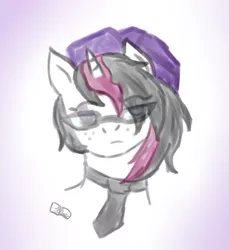 Size: 687x750 | Tagged: safe, artist:ayanokorohama, derpibooru import, oc, unofficial characters only, pony, unicorn, bags under eyes, female, freckles, glasses, hat, mare, necktie, sketch, solo