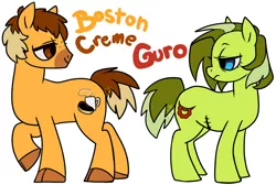 Size: 1024x690 | Tagged: safe, artist:heavy-weight, derpibooru import, oc, oc:boston creme, oc:guro, unofficial characters only, earth pony, pony, simple background, white background