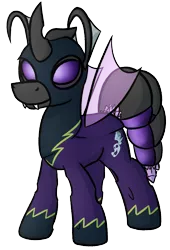 Size: 1300x1908 | Tagged: artist:moemneop, changeling, changeling oc, clothes, costume, derpibooru import, oc, oc:memorynumber, purple changeling, safe, shadowbolts costume, simple background, solo, transparent background, uniform, unofficial characters only