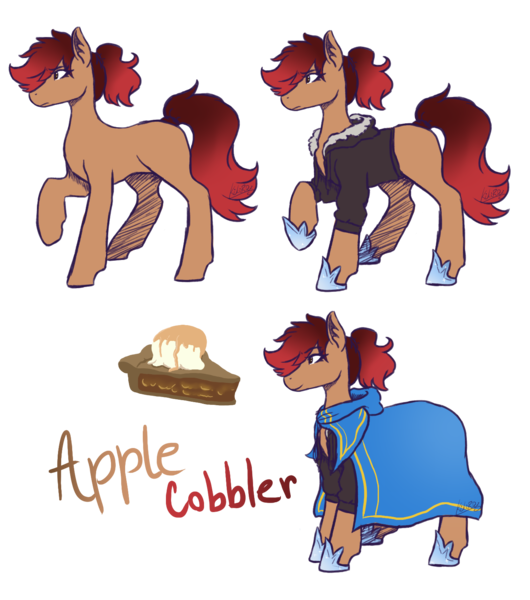 Size: 1351x1528 | Tagged: safe, artist:kikirdcz, derpibooru import, oc, oc:apple cobbler, unofficial characters only, earth pony, pony, clothes, female, mare, raised hoof, reference sheet, simple background, solo, transparent background