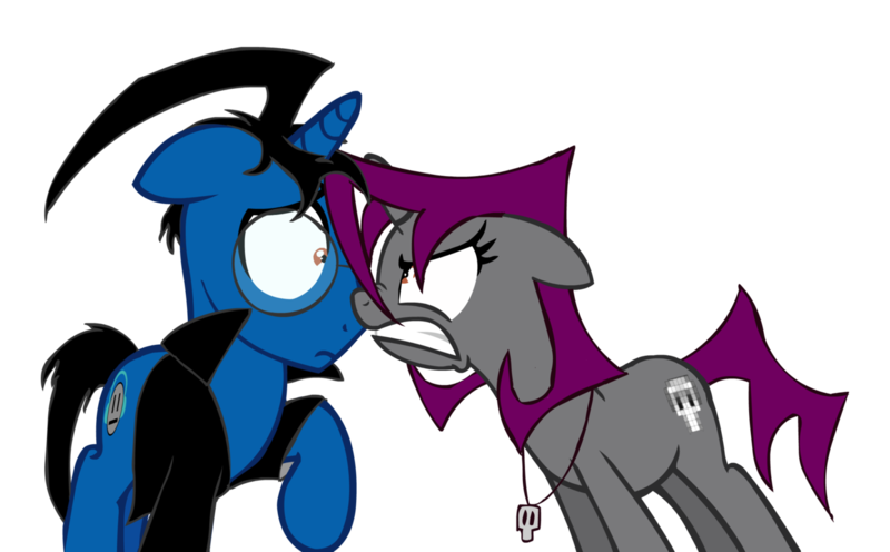 Size: 1280x794 | Tagged: safe, artist:faithfirefly, derpibooru import, ponified, pony, angry, brother and sister, dib membrane, gaz membrane, invader zim, scared, siblings