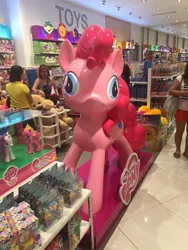 Size: 720x960 | Tagged: safe, derpibooru import, pinkie pie, human, pony, equestria girls, brushable, derp, doll, equestria girls minis, freetheponk2016, irl, irl human, life-size pinkie statue, my little pony logo, photo, statue, styling size, taiwan, toy, wat