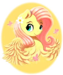 Size: 760x900 | Tagged: safe, artist:moondreamer16, derpibooru import, fluttershy, pegasus, pony, bust, cute, flower, flower in hair, looking at you, looking sideways, portrait, shyabetes, simple background, smiling, solo, transparent background