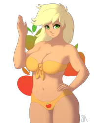 Size: 2400x3000 | Tagged: applejack, artist:souladdicted, belly button, big breasts, bra, breasts, busty applejack, chest freckles, clothes, cutie mark background, cutie mark underwear, derpibooru import, female, freckles, front knot midriff, hand on hip, human, humanized, looking at you, midriff, muscles, panties, pose, shoulder freckles, simple background, smiling, solo, solo female, stupid sexy applejack, suggestive, transparent background, underwear
